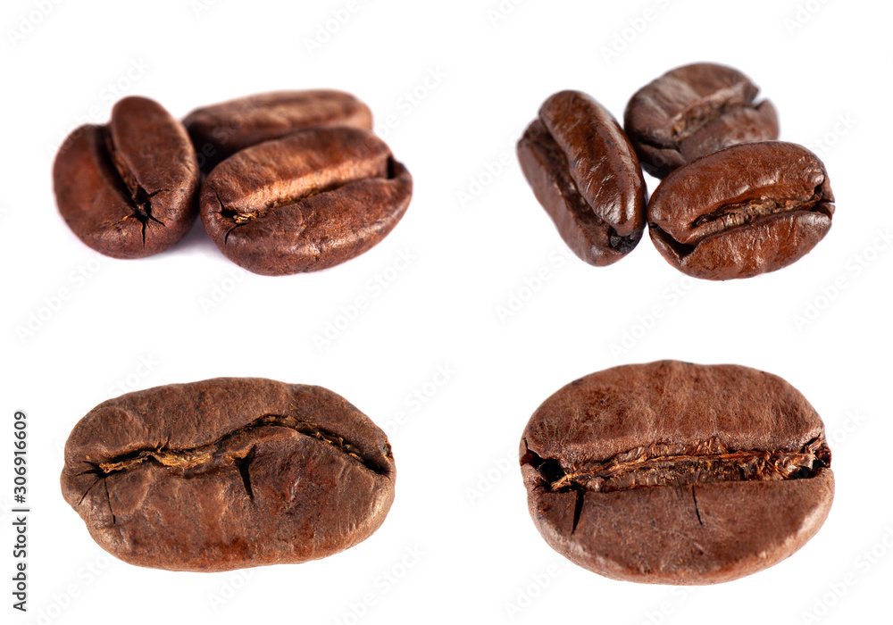 Roasted coffee beans isolated on white background. Roasted coffee beans isolated on white background.