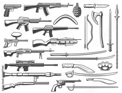 Photo Weapon guns ammunition, military and fight ammo icons