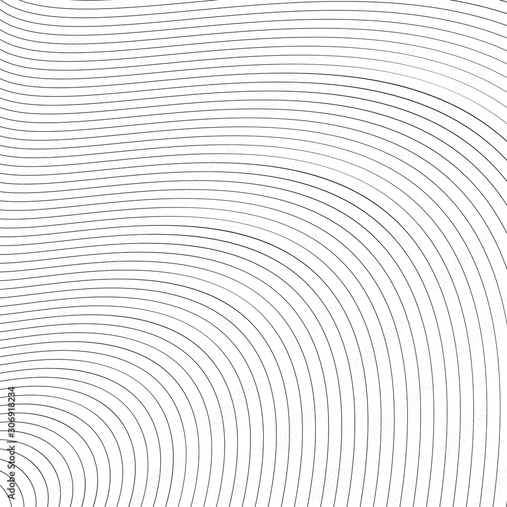 Abstract curved lines for graphic design. Vector template. Vector striped wavy background. Optic illusion effect.