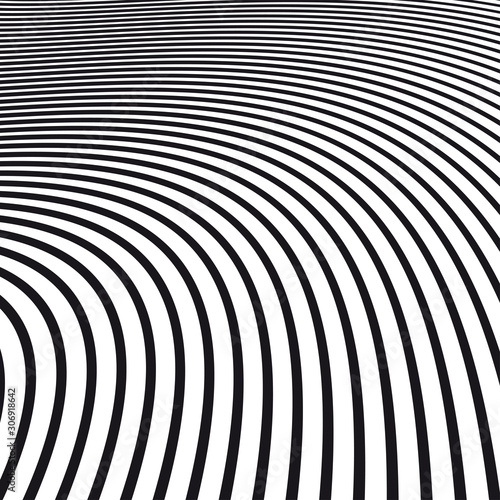 Abstract curved lines for graphic design. Vector template. Vector striped wavy background. Optic illusion effect.