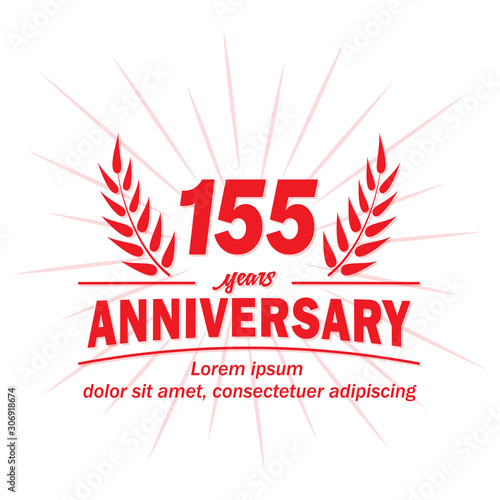 155 years logo design. One hundred fifty five years anniversary vector and illustration.