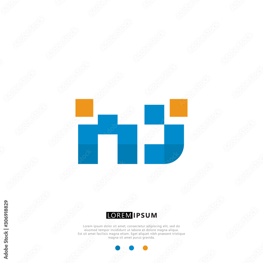 MJ M J Logo Monogram with Blue and yellow Colors. modern letter logo design MJ M J Logo Monogram with Blue and yellow Colors. modern letter logo design