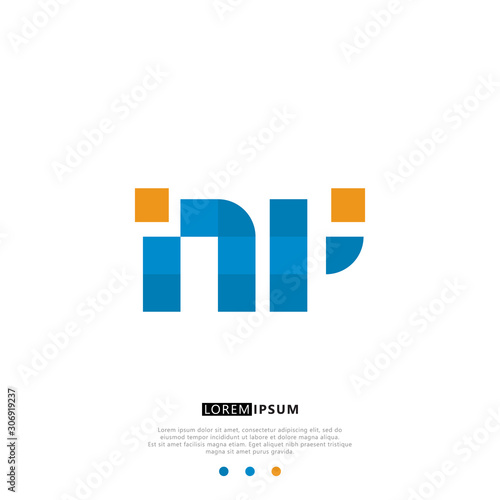NP N P Logo Monogram with Blue and yellow Colors. modern letter logo design