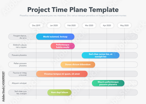Modern business project time plan template with project tasks in time intervals. Easy to use for your website or presentation.