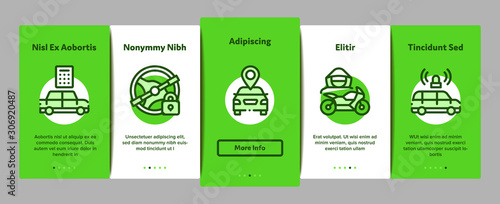 Car Theft Onboarding Mobile App Page Screen. Car Theft On Truck  Thief Silhouette Near Motorcycle And Van  Signaling And Electronic Key Illustrations