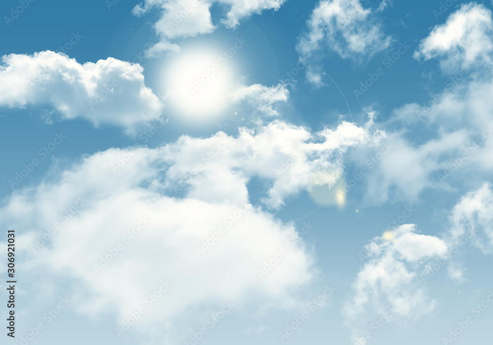 Sky background with Sun and clouds illustration Sky background with Sun and clouds illustration