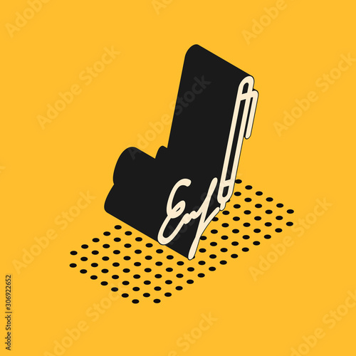 Isometric Signature line icon isolated on yellow background. Pen and undersign, underwrite, ratify symbol. Vector Illustration
