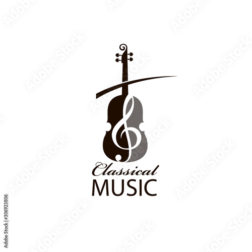 abstract emblem of violin and treble clef isolated on white background