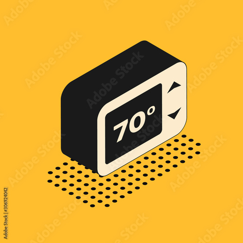 Isometric Thermostat icon isolated on yellow background. Temperature control. Vector Illustration