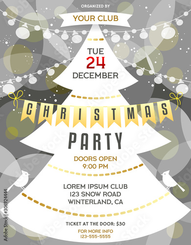 Poster for Christmas party with invitational text and many decorative details.