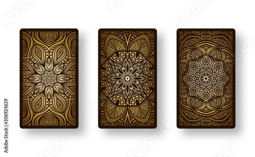 Floral stylized golden pattern. Collection back side of cards