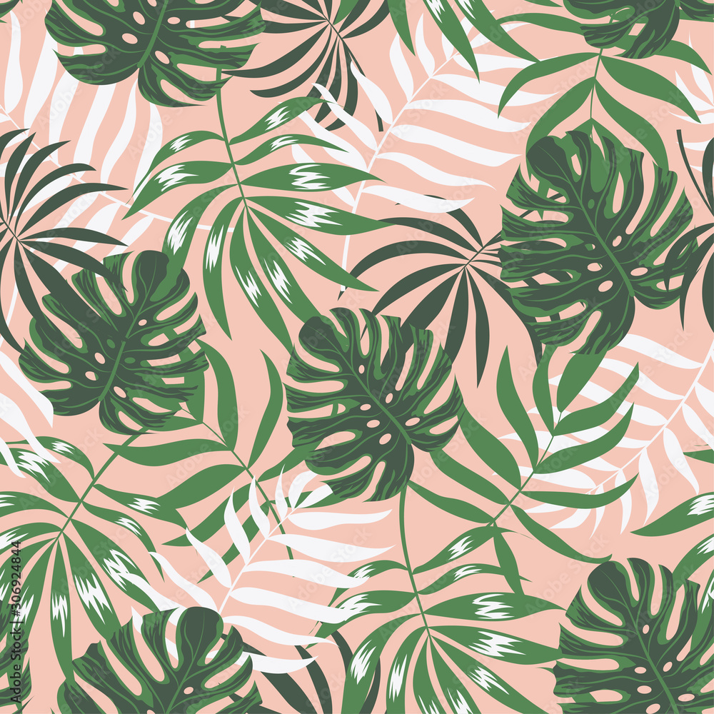 Seamless pattern with tropical leaves and plants. Floral vector tropical pattern background with exotic leaves, jungle leaf. Trend vector design, beautiful print. Botanical pattern, Exotic wallpaper. Seamless pattern with tropical leaves and plants. Floral vector tropical pattern background with exotic leaves, jungle leaf. Trend vector design, beautiful print. Botanical pattern, Exotic wallpaper.