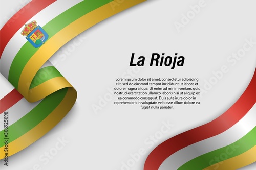 Waving ribbon or banner with flag la rioja Communities of Spain