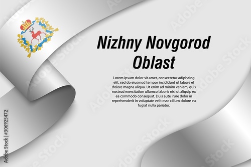 Waving ribbon or banner with flag nizhny novgorod oblast Region of Russia