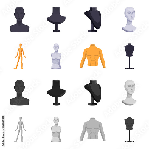 Isolated object of mannequin and fashion logo. Collection of mannequin and atelier stock vector illustration.