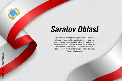 Waving ribbon or banner with flag saratov oblast Region of Russia