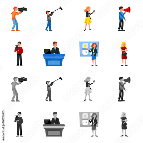 Vector illustration of news and studio icon. Set of news and program stock symbol for web.