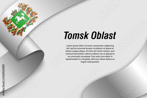 Waving ribbon or banner with flag tomsk oblast Region of Russia
