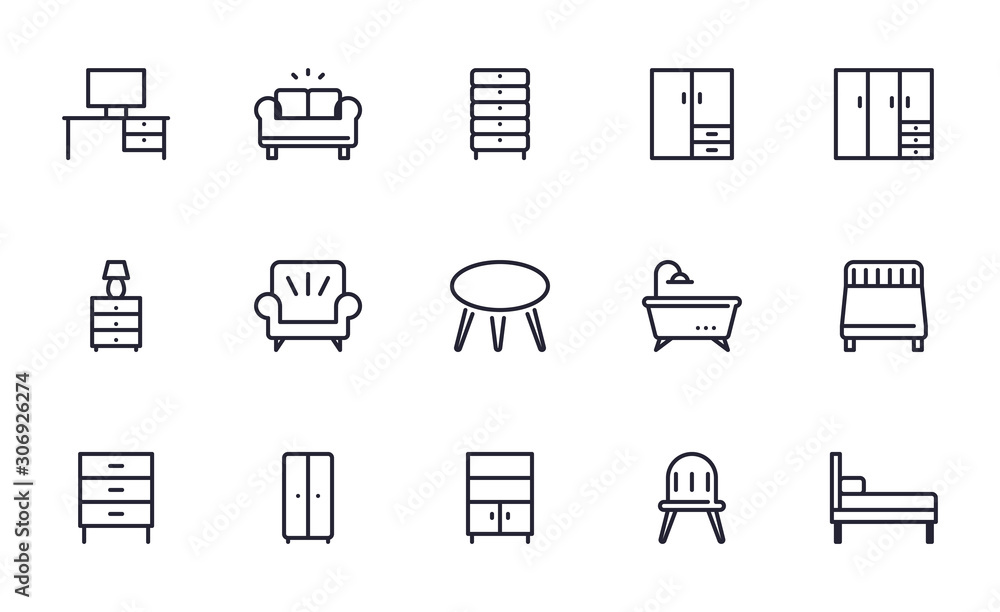 Set of Furniture, Cabinet, Living room vector icon illustration Set of Furniture, Cabinet, Living room vector icon illustration
