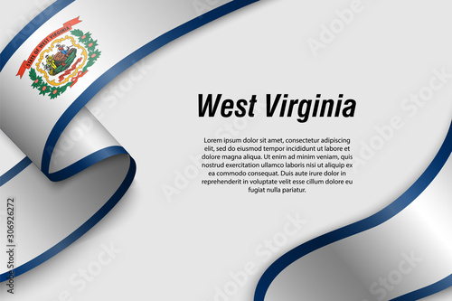 Waving ribbon or banner with flag west virginia