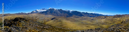 Panoramic view of the beautiful Huaytapallana mountain range in the central Andes of Peru.