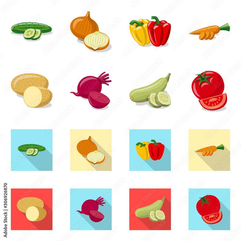 Naklejka Vector illustration of vegetable and fruit symbol. Set of vegetable and vegetarian vector icon for stock.