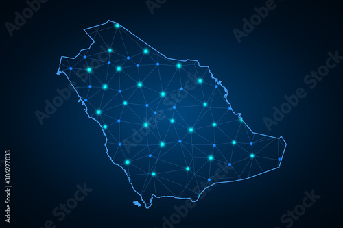 Map of Saudi Arabia. Wire frame 3D mesh polygonal network line, design sphere, dot and structure. communications map of Saudi Arabia. Vector Illustration EPS10. - Vector