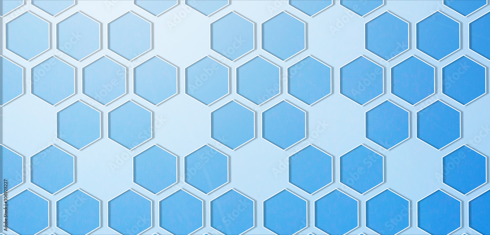 Fototapeta premium Abstract honeycomb background in blue colors. Geometric hexagon pattern.