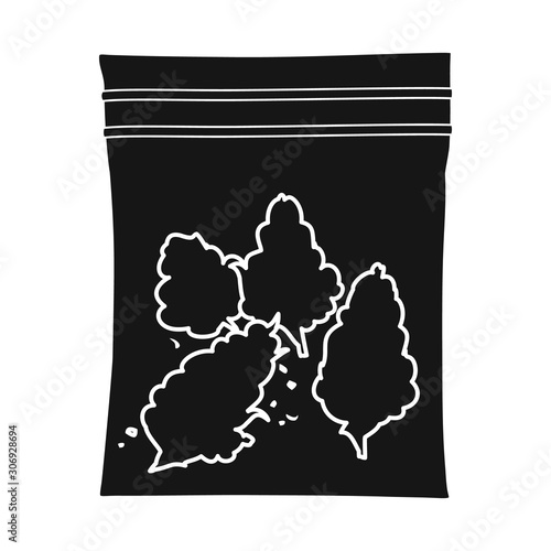 Isolated object of marijuana and bag symbol. Web element of marijuana and sack stock vector illustration.