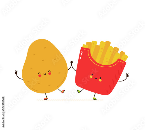 Cute happy smiling potato and french fries