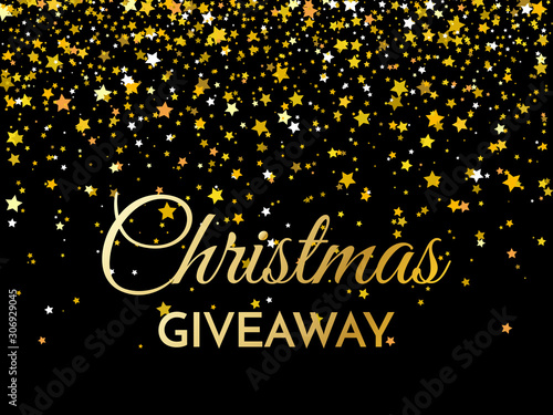 Christmas giveaway - banner template. Christmas Giveaway phrase on gold and black background. Vector illustration
