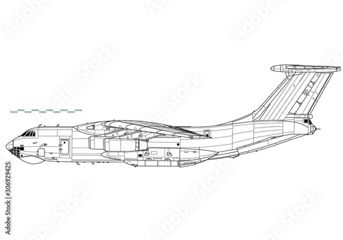 Ilyushin Il-76 Candid. Outline vector drawing