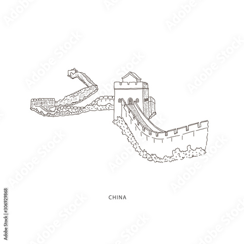 Travel illustration with attraction of  China
