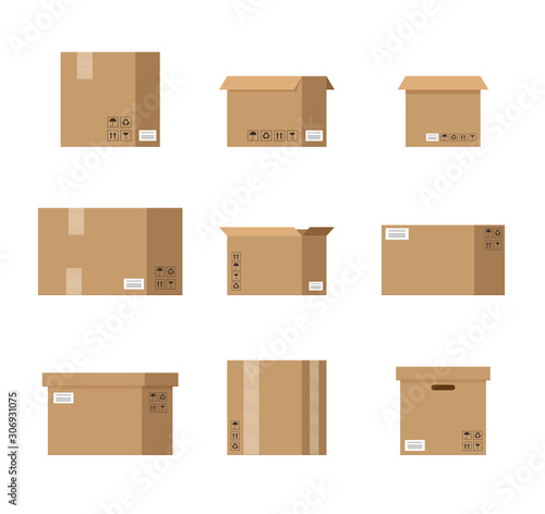 Pile cardboard boxes set. Vector illustration in flat style