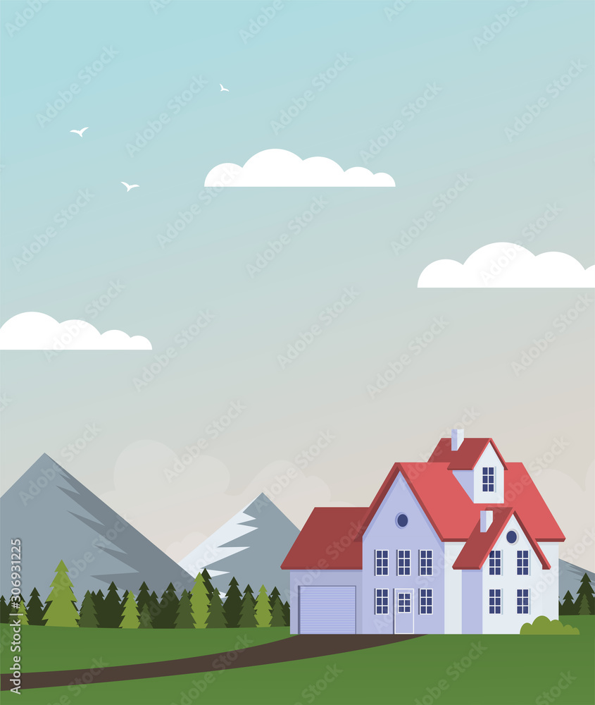 Family home in flat style. Vector illustration.