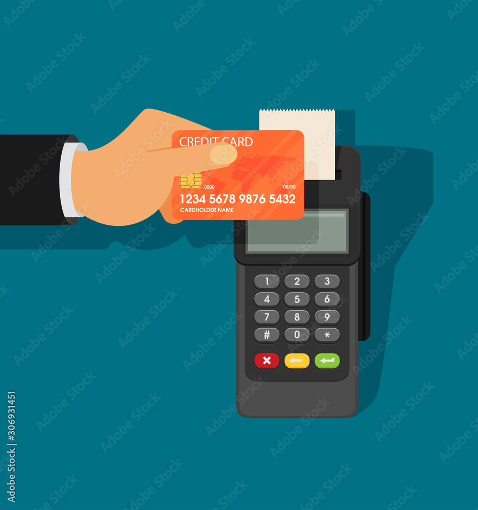 Credit card and pos terminal. Vector flat illustration Credit card and pos terminal. Vector flat illustration