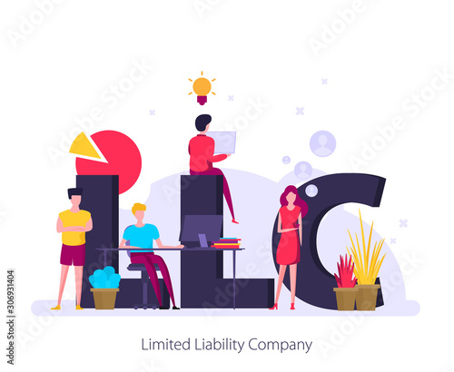 LLC, Limited Liability Company. Concept with keywords, letters and icons. Flat vector illustration.