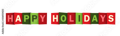HAPPY HOLIDAYS red and green seasonal vector typography banner