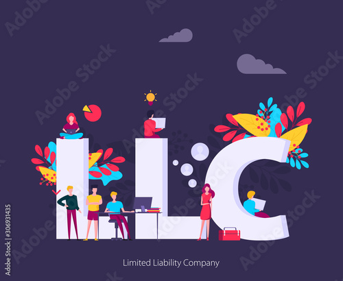 LLC, Limited Liability Company. Concept with keywords, letters and icons. Flat vector illustration.