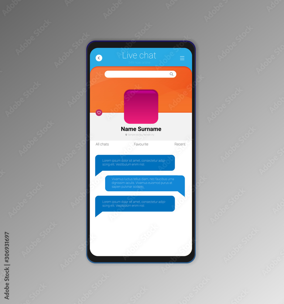 Mobile Application Interface : live chat ui ux gui screen for mobile apps vector image Mobile Application Interface : live chat ui ux gui screen for mobile apps vector image