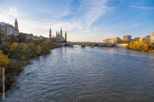 Zaragoza November 29, 2019, Rio Ebro as it passes through the city of Zaragoza photo