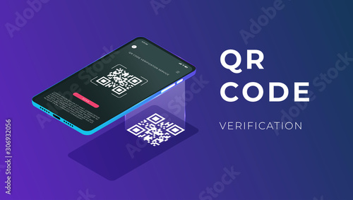 QR code verification service web banner isometric vector
