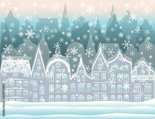 Winter city wallpaper, vector illustration