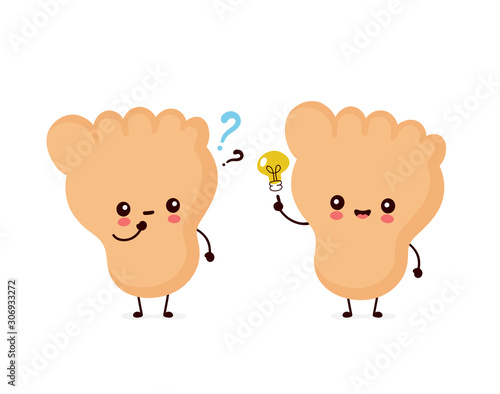 Cute happy human leg foot with question mark