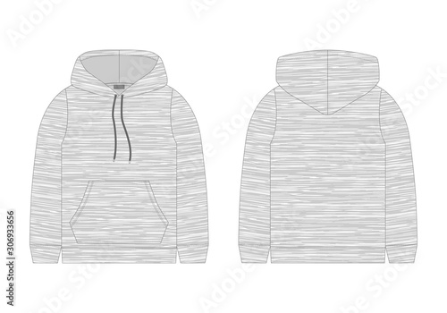 Technical sketch for men hoodie in melange fabric. Mockup template hoody.