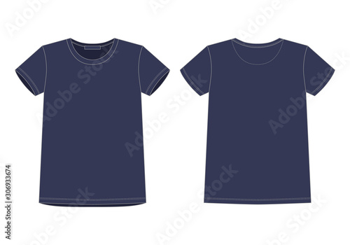Technical sketch women t shirt in blue colors. Unisex underwear top design template.