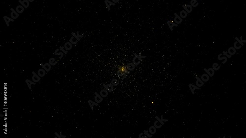 Beautiful Gold Floating Dust Particles with Lens flare light special effect on Black Background in Slow Motion. 4k Ultra HD