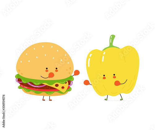 Cute burger fight with bell pepper