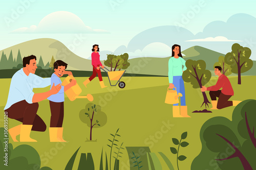 Volunteer help people idea. Charity community plant a tree.