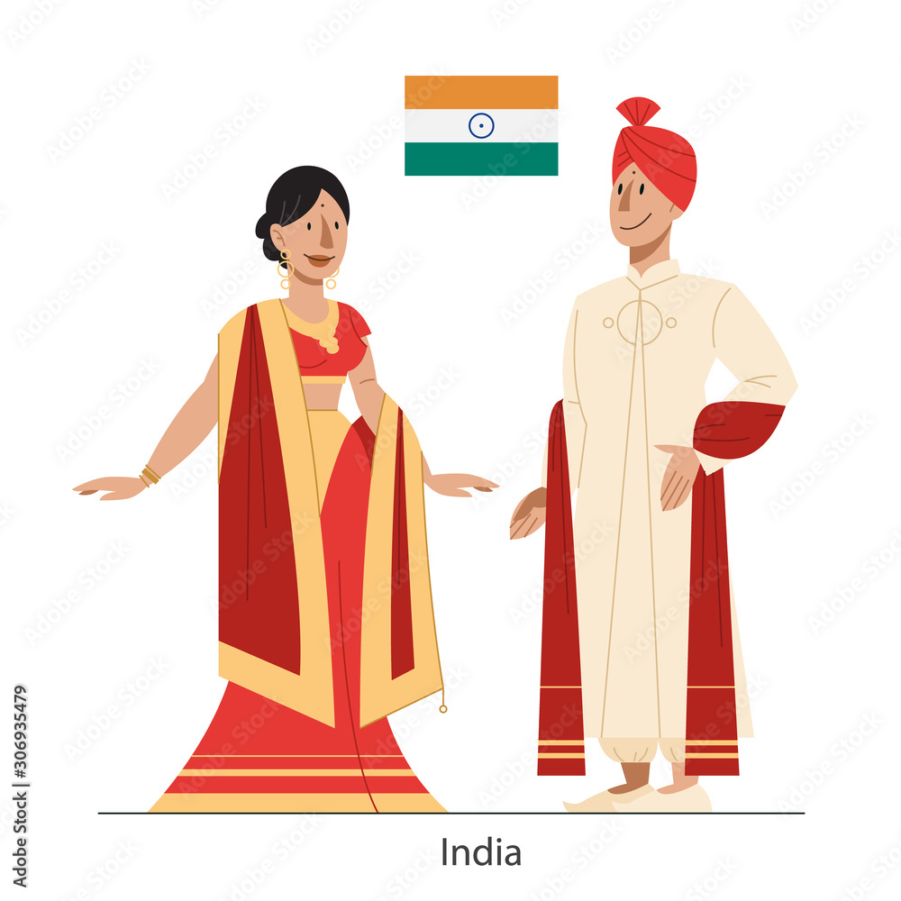 Vector illustration of India citizen in national costume with a flag. Vector illustration of India citizen in national costume with a flag.